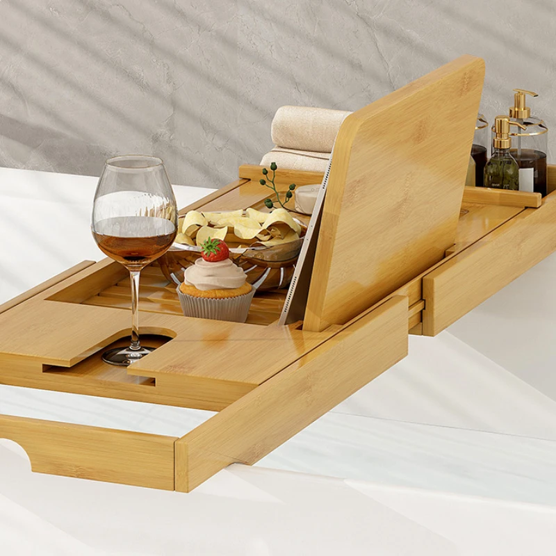 Bamboo Adjustable Bathtub Tray Sturdy Spa Caddy Expandable Bath Storage Shelf Anti-Slip iPad & Wine Holder