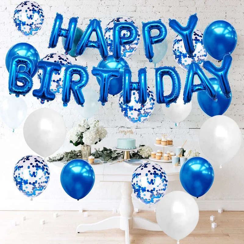 Balão de metal azul bolo topper feliz aniversário decoração da festa de  aniversário crianças decoração do bolo de aniversário chá de fraldas um 1st  aniversário dec - AliExpress