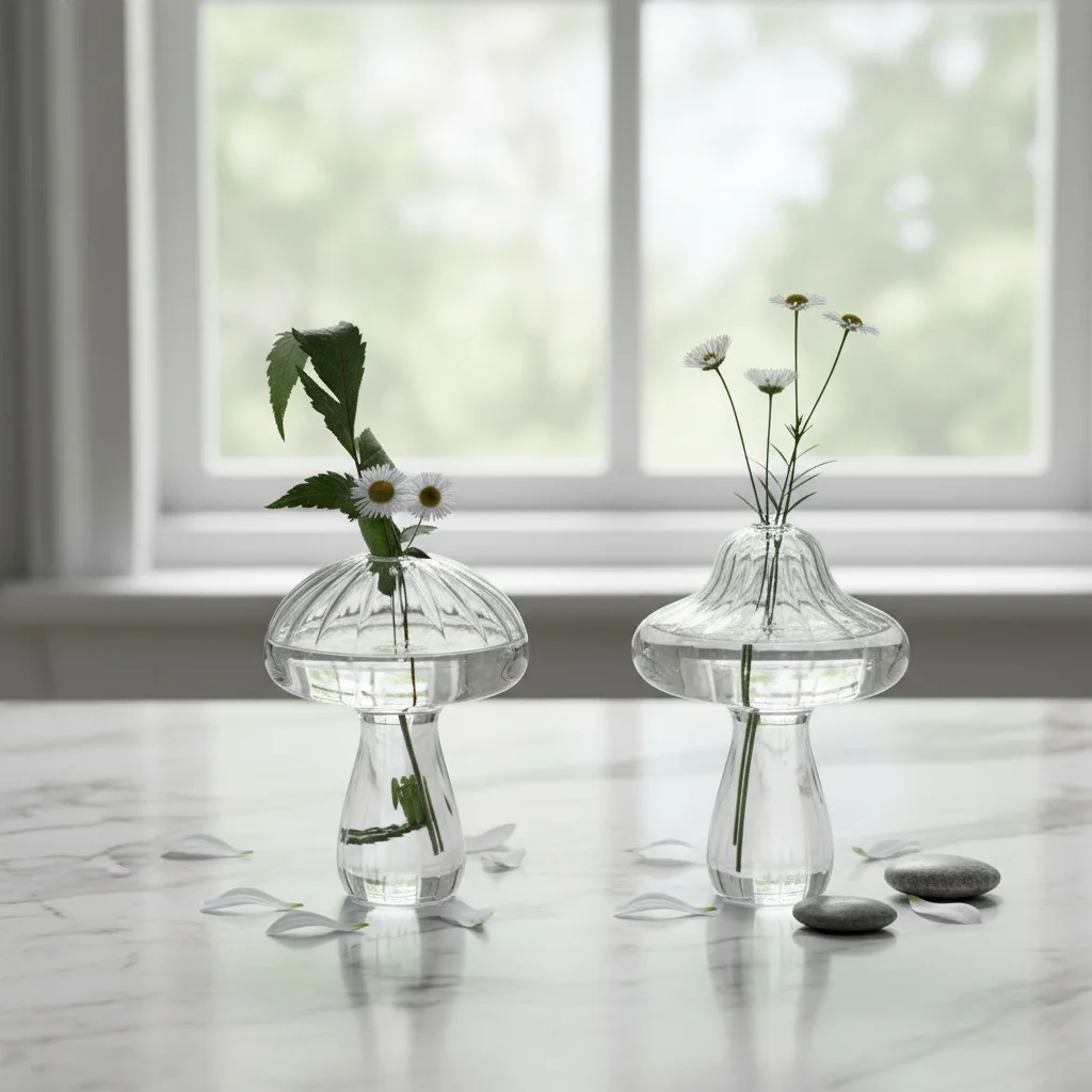 1PC, colored glass mushroom decorative vase, glass material indoor home decoration item, simple solid-color home decoration