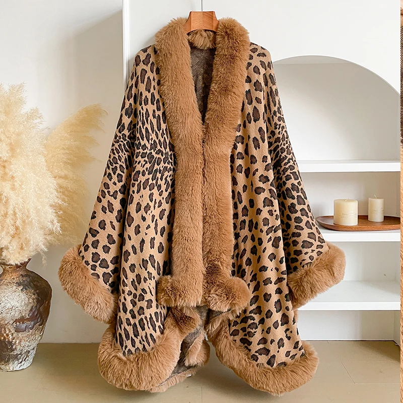 Women's Thick Warm Leopard Print Outerwear - Y2K Streetwear & Elegant Cloak, Coat, Jacket & Poncho for Autumn Winter