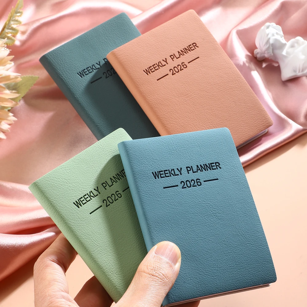 A7 specification 2026 daily plan book Morandi color PU cover schedule book 64 sheets 128 page thin weekly calendar book 1pc