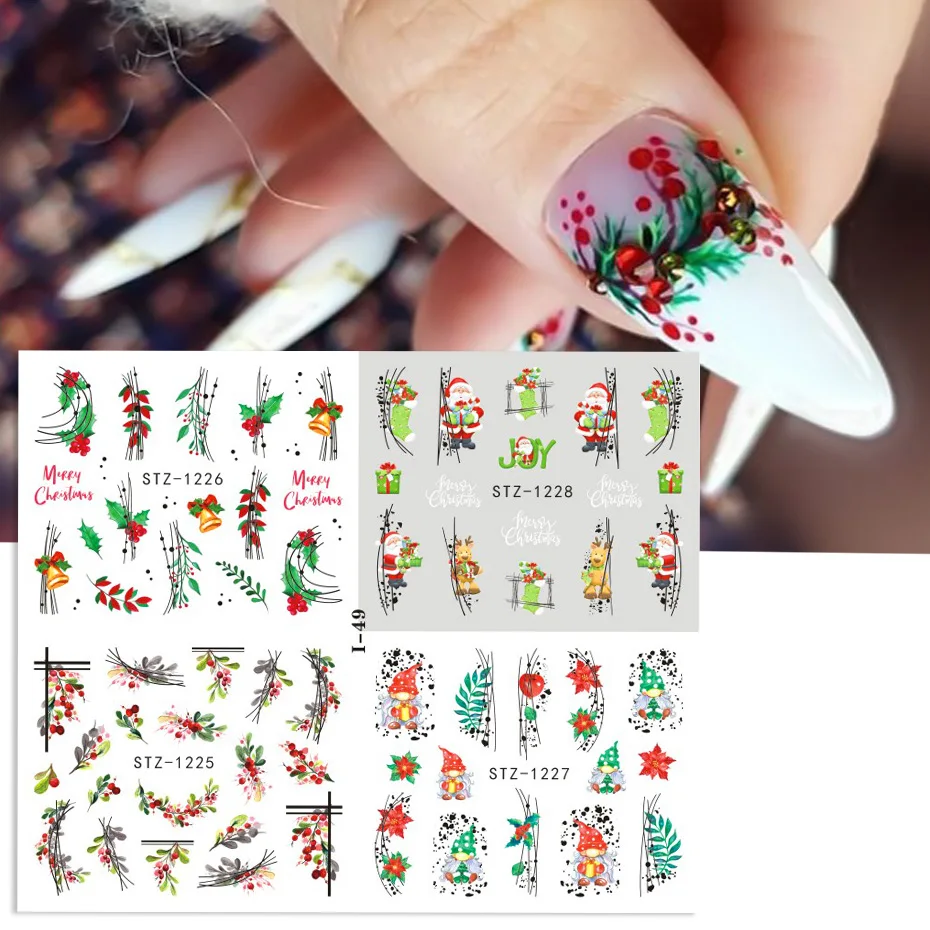 4 In 1 Xmas Flower Nail Stickers Snowflake Cartoon Bird Santa Penguin Elk Winter Decals Slider New Year Decor Manicure SAI44-49 nail stickers nail art decoration nail decals flower stickers