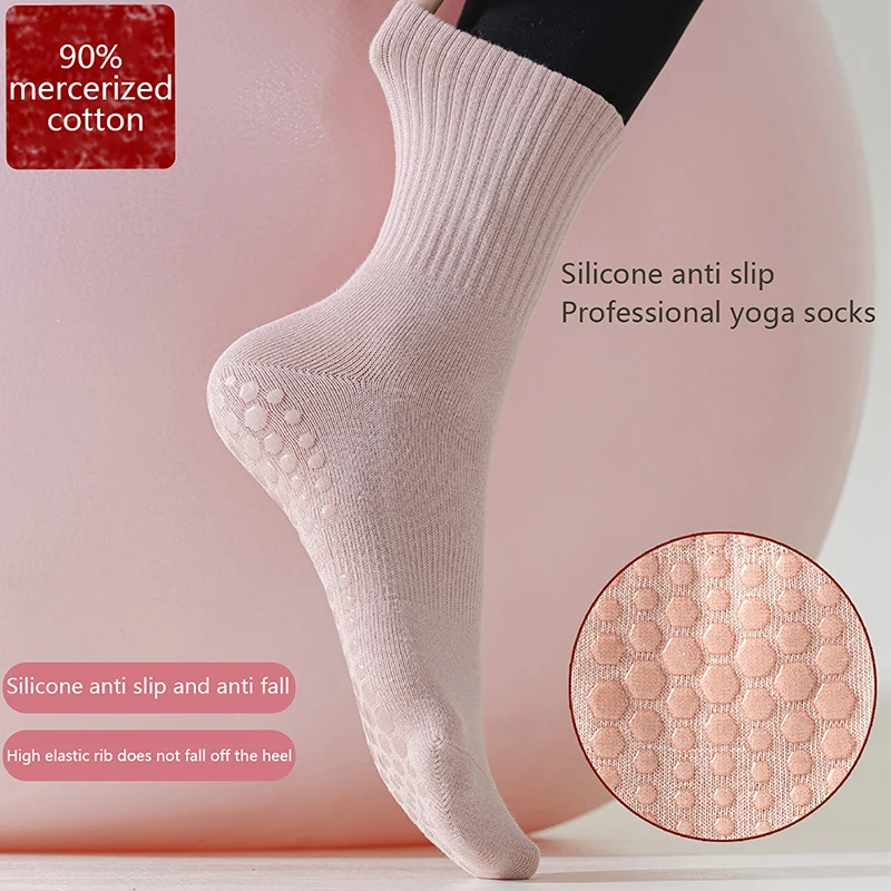 

Cotton Striped Socks Mid-calf Solid Breathable Yoga Color Anti-slip Sports Socks Pilates Socks Dance Fitness Training Socks