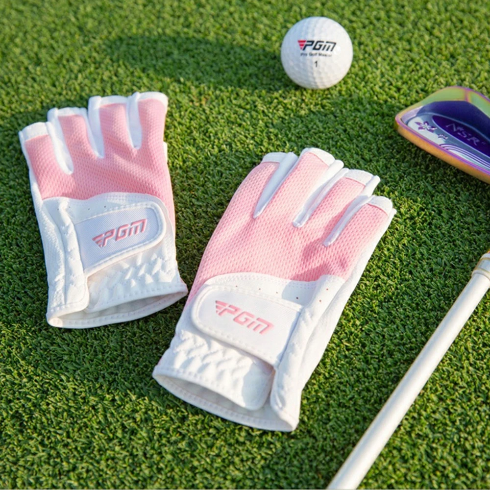 PGM Women's Open Finger Golf Gloves Adjustables Breathable Mesh PU Sunscreen Finger Cover Golfs Accessories For Golfs Lovers 5