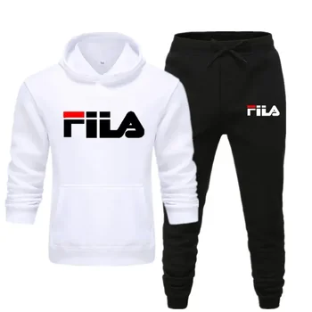 2025 New Men's Trendy Fashion Printed Thick Sweatshirt Two Piece Set Loose Hoodie Running Sweatshirt Set