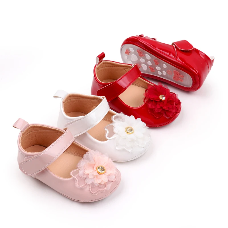 0-18M Baby Girls Princess Shoes Non-slip Soft PU Leather Flower Shoes Toddler First Walker Infant Crib