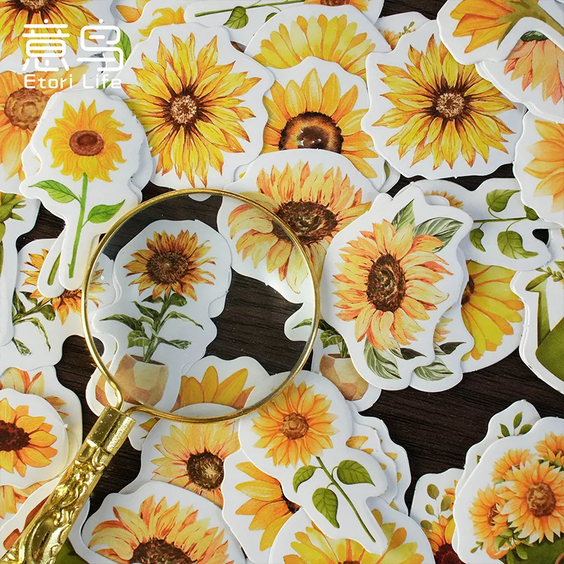 Cute Sunflower Aesthetic Sticker Set for Scrapbooking and Journaling - 46 Pieces