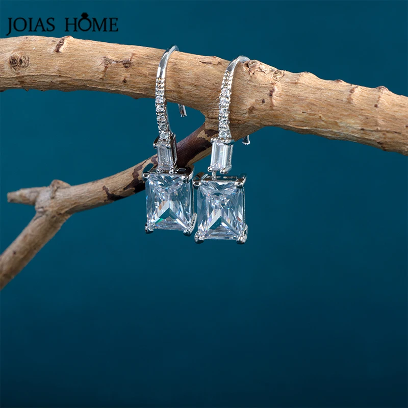 

Женские серебряные серьги JoiasHome 925 пробы, квадратные кристаллы, очаровательные свадебные ювелирные изделия для помолвки, новые модные женские серьги-капли в подарок
