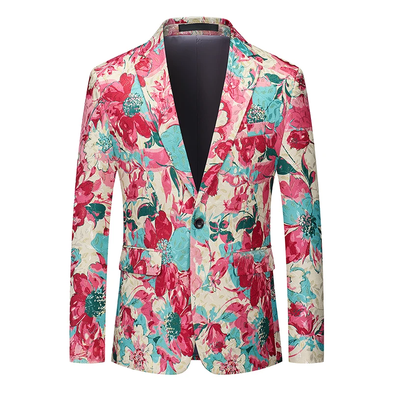One Button Jacquard Suit Men's Clothing Fashion Men Luxury Party Stage Wedding Trend Red Dress Slim Fit Blazer Jacket 3