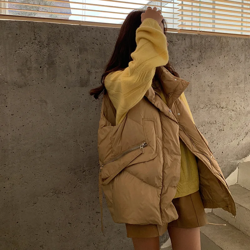 

Down vest for women to wear in winter 2022 new style stand collar warm ribbon 90% white duck down vest High quality brown coat t