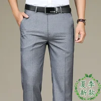 Spring Summer Suit Trousers For Men Straight flat linen Black Suit Pants Men Business Formal  Dress Pants Men Big Size 28-44 46 2
