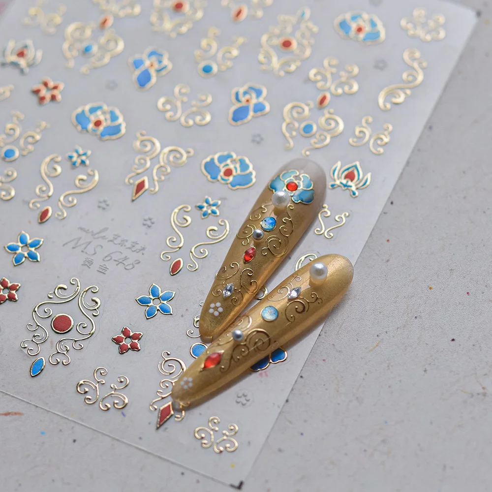 Heißprägen Gold Silber Muster Nail Art Aufkleber Chinesischen Stil 5D Perle Totem Vintage Orientalischen Selbstklebende Maniküre Aufkleber – Detail 21