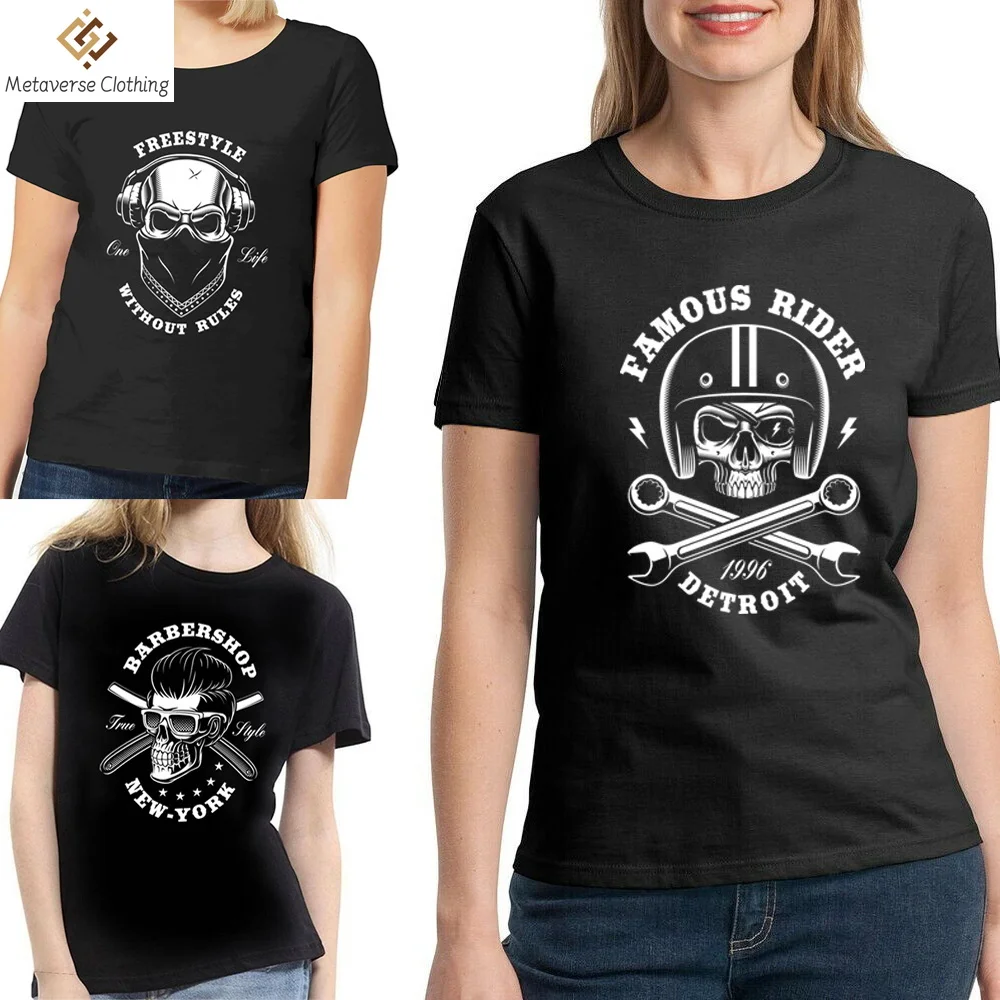 

Футболка женская с коротким рукавом и круглым вырезом, Модный повседневный спортивный топ в стиле Харадзюку, с принтом ужасов и скелета, на лето