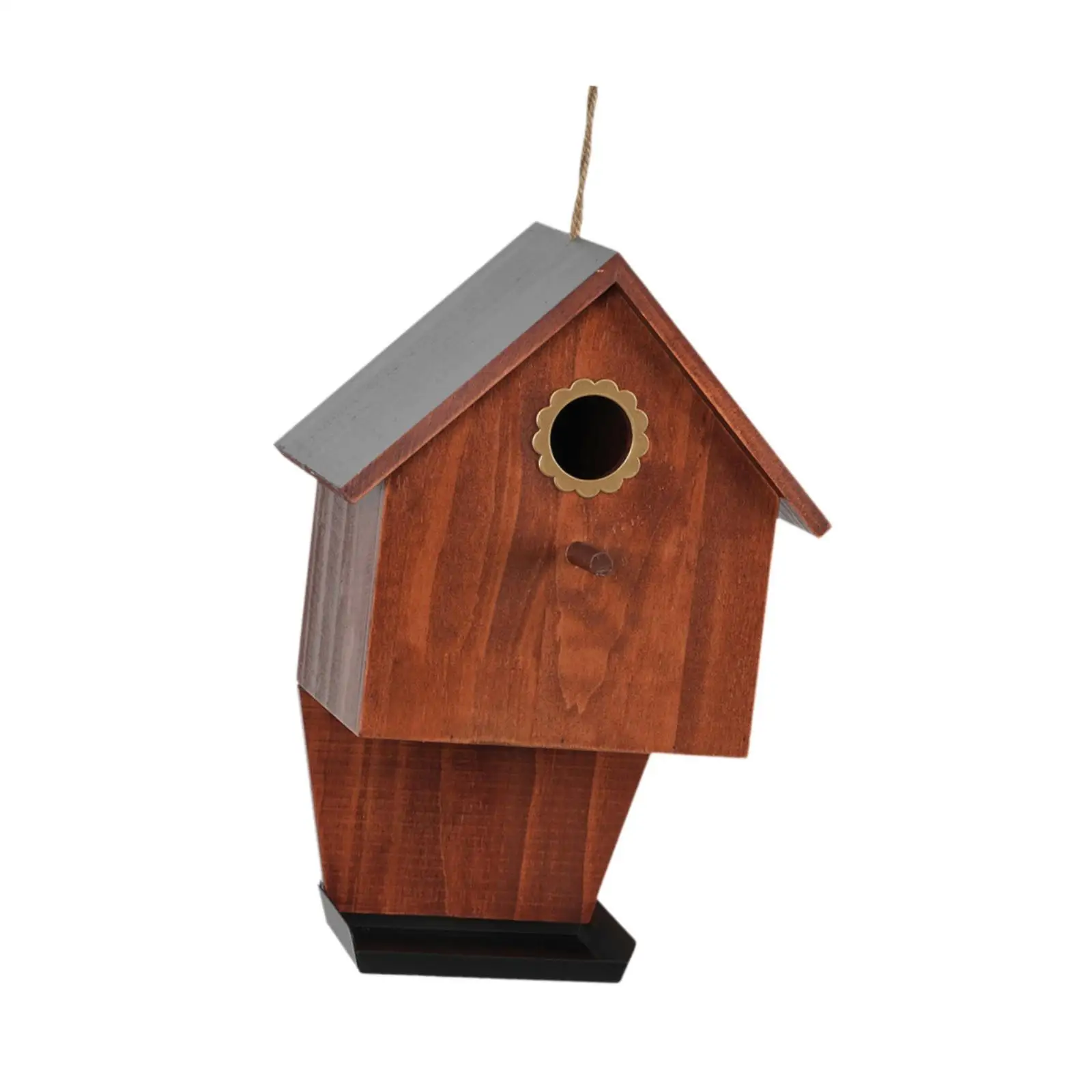 Wooden Bird House with Feeder Creative Ornament Sturdy Weatherproof Hanging for Country Farmhouse Outdoor Backyard Finches