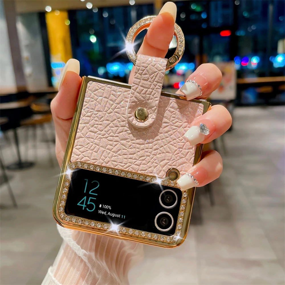 Luxury Plating Diamond Round Ring Leather Phone Case - Glitter Shine Shockproof Cover