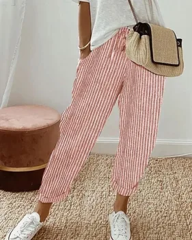 2026 spring and summer hot fashion Japanese and Korean casual loose striped drawstring elastic waist casual pants 1