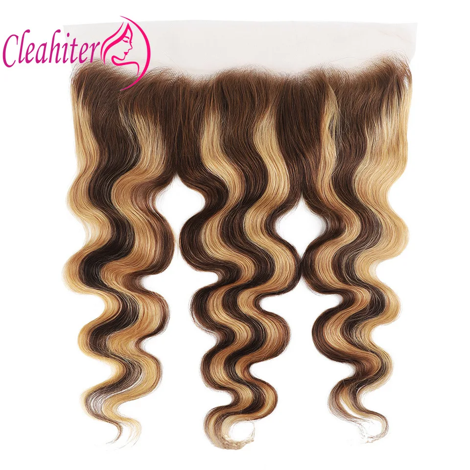 Highlight P4/27 13x4 Body Wave Human Hair Lace Frontal 150% Density Pre-Plucked Brazilian Virgin Hair Ear To Ear Front Full End