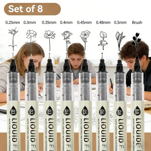 5/8Pcs Fine Line Manga Art Pens, Professional Sketch Markers for Artist Drawing, Illustration, Calligraphy & School Kit 1