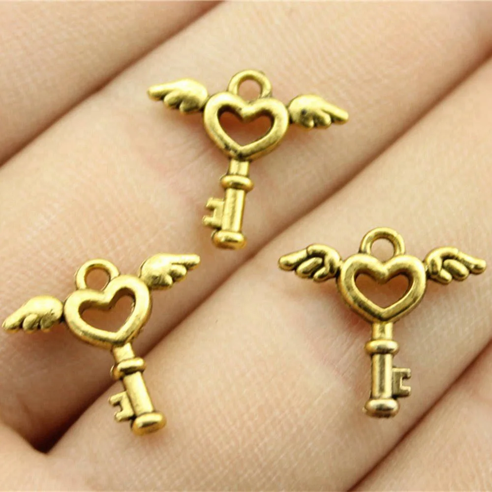 

Jewellery Making Supplies Angel Wing Heart Key Charms Popular Components 40pcs