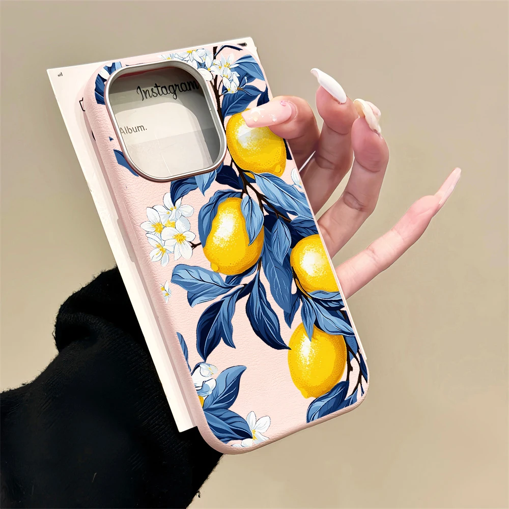 Vibrant Blue Leaves and Yellow Lemon Phone Case - Cute Design with 5G Compatibility