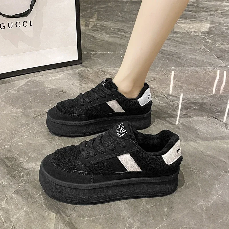 Women's Casual High Top Shoes, Winter Plush Lined Warm Shoes, Thick Soled Lace-up Sports Shoes