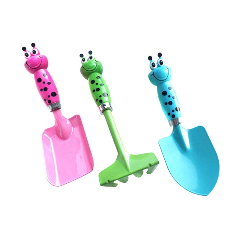 B49B-3PCS Outdoor Play Garden Digging Tools Beach Toys Supplies Kids Suit Multifunction Iron Sand Shovel