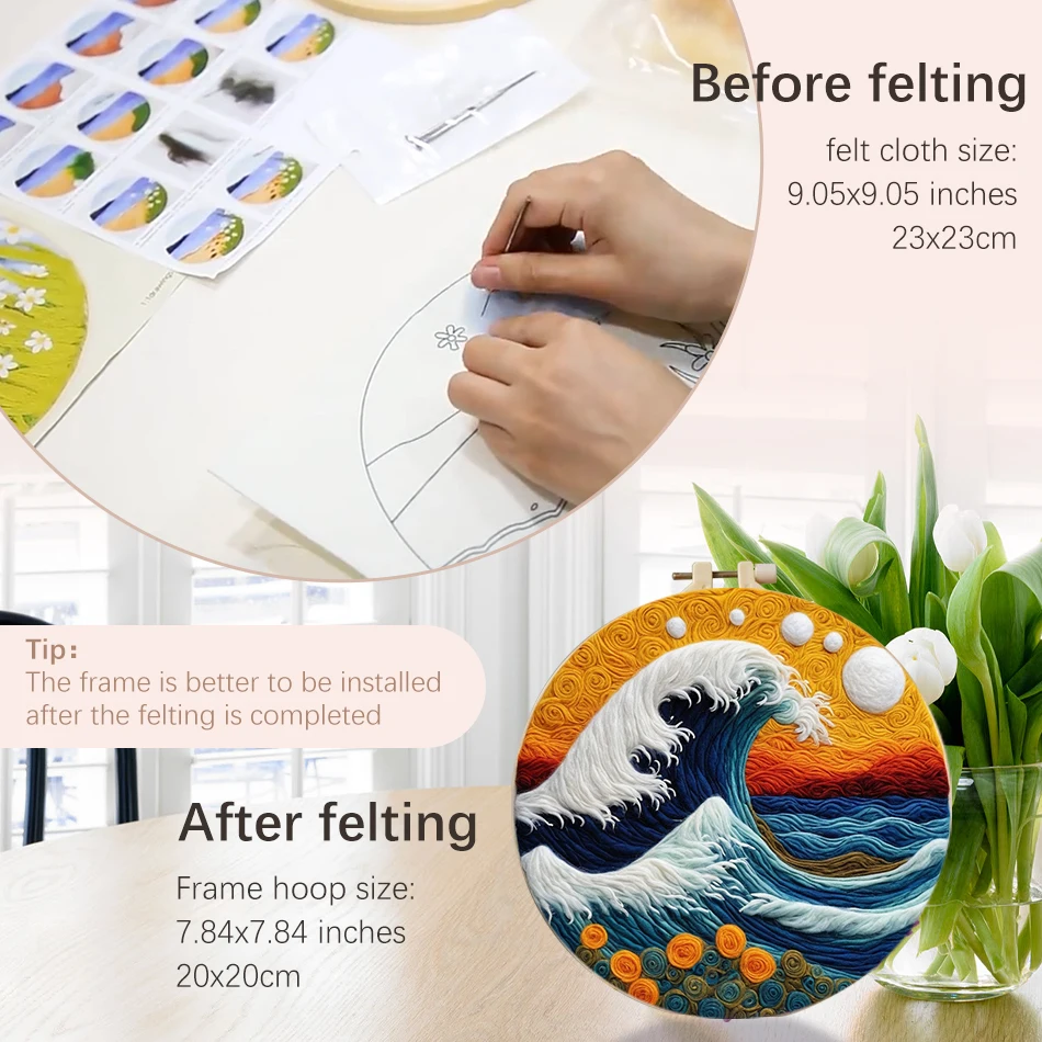 PhotoWool Felt Painting With Embroidery Creative Seascape Painting Handmade DIY Wool Frame Needle Decor New