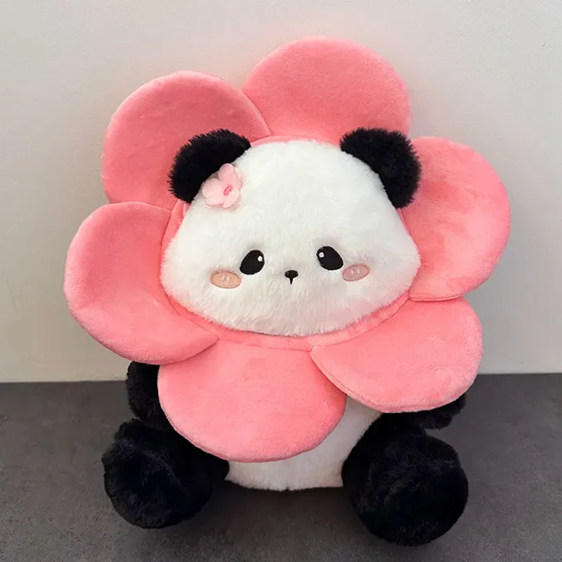 13/30/50cm Funny Cute Fluffy Panda Plush Dolls Cartoon Panda Wearing Pink Flower Plushies Toys Kawaii Room Decor for Girls Gifts evelyn tripp wearing pink постер