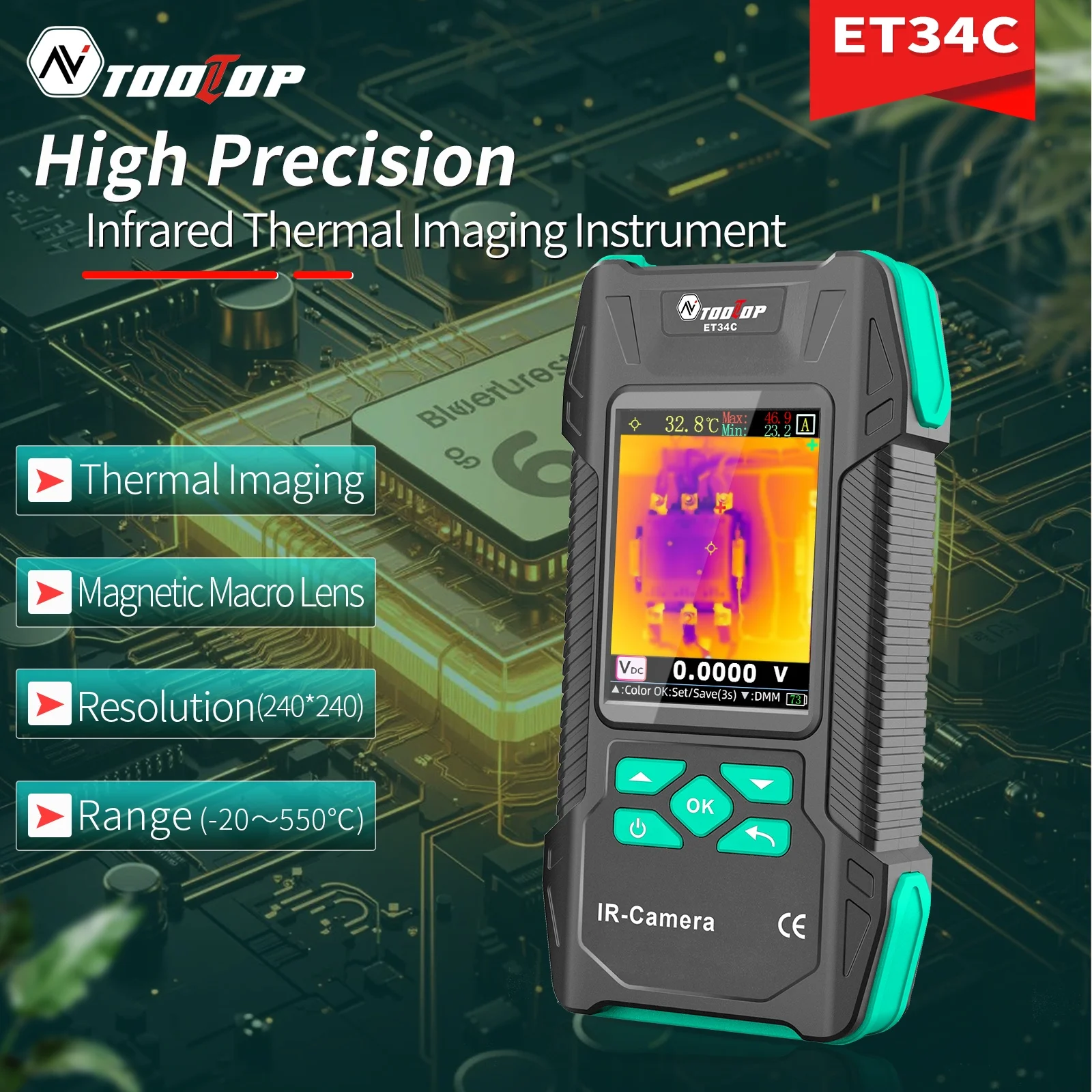 ET34C Infrared Thermal Camera with Macro Lens 3.2 Inch IR Camera -20~550℃ Floor