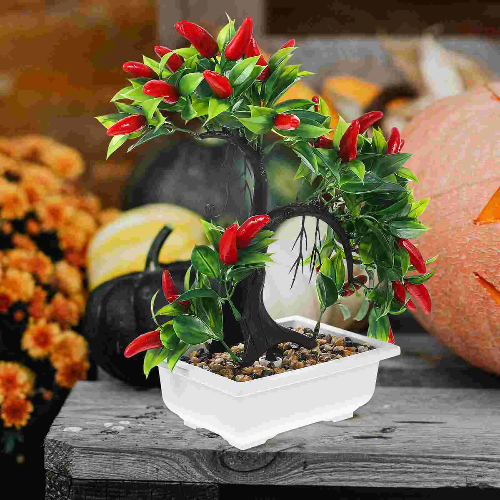 

Artificial Pepper Bonsai Fake Fruits Brunch Tree Chili Plant Pot Plastic Pepper Plant Simulation Plant