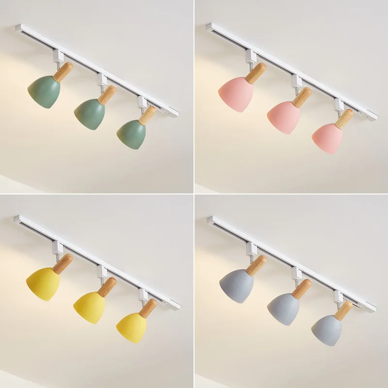 15W Simple Modern LED Track Light Nordic Wooden Ceiling Track System Spotlight for Living Room Background Wall Bedroom Kids Room 6