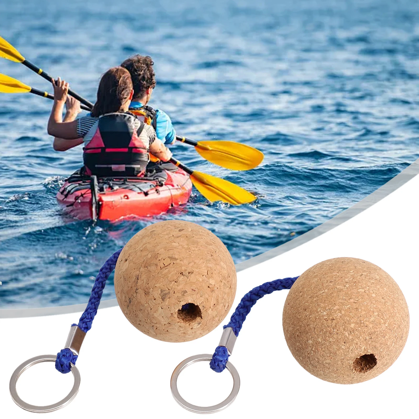 2Pcs/set 50mm Floating Cork Ball Key-Ring Sailing Boat Float Buoyant Rope Ultraweight Wooden Keychain Keyring Kayak Accessories ring key cord pull keyring keychain card name chain id retract badge belt lanyard rope name tag holder for students teachers