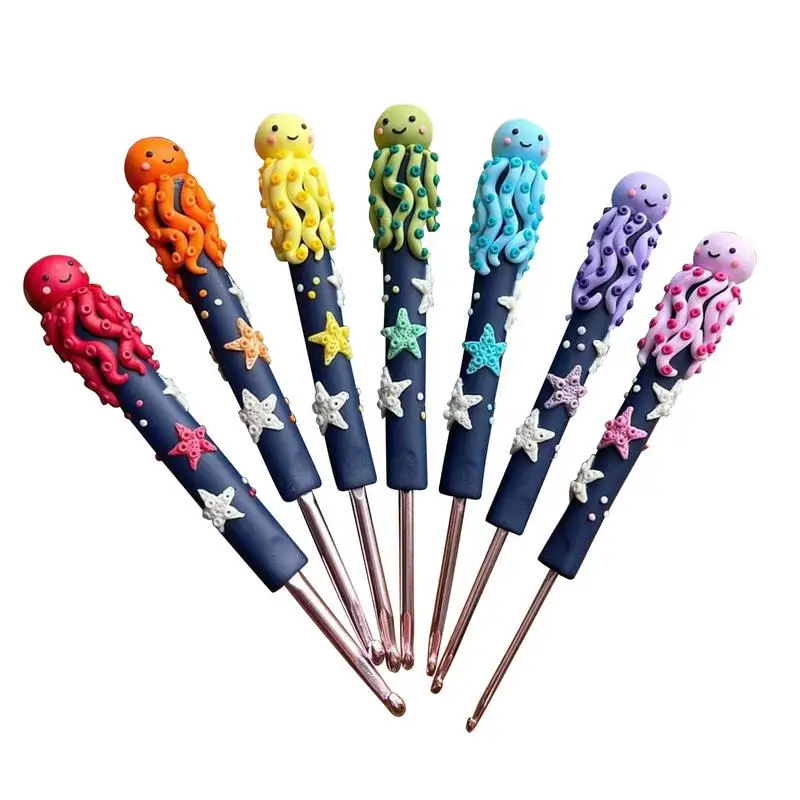 

7 шт., спицы для вязания радужной расцветки, с резиновой ручкой