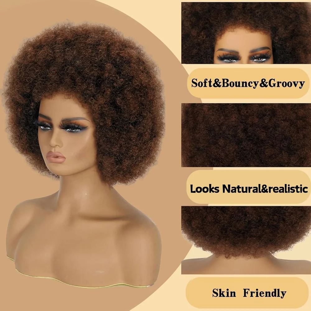 Synthetic 70s Short Black Disco Puffy Wigs for Women Kinky Curly Wig 10 Inch Natural Looking Daily Party Cosplay Halloween Daily