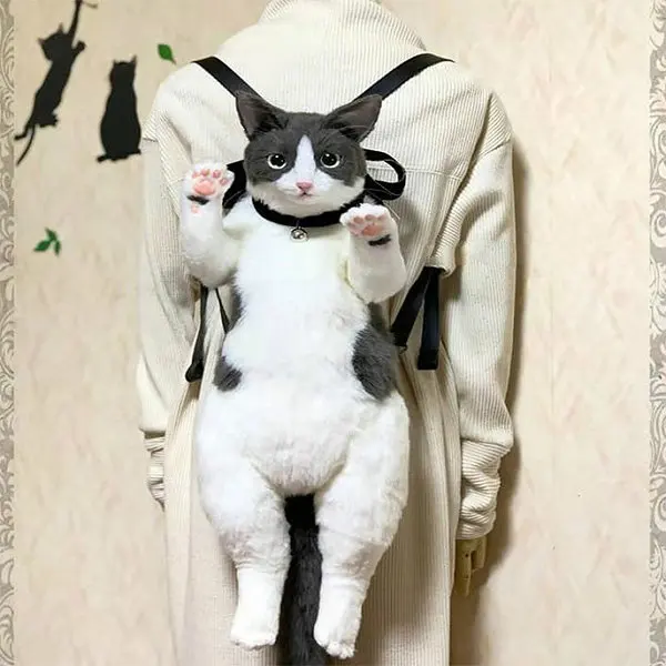 

Handmade Simulation Cat Bag This Cat Backpack Look Like A Real Cat 3D Simulation Stuffed Animal Zipper Backpack