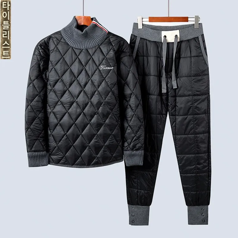 골프자켓 Luxury Two Piece Set Men's Golf Wear Winter New Authentic Golf Suits Down Cotton Coat + Pants Men's Clothes