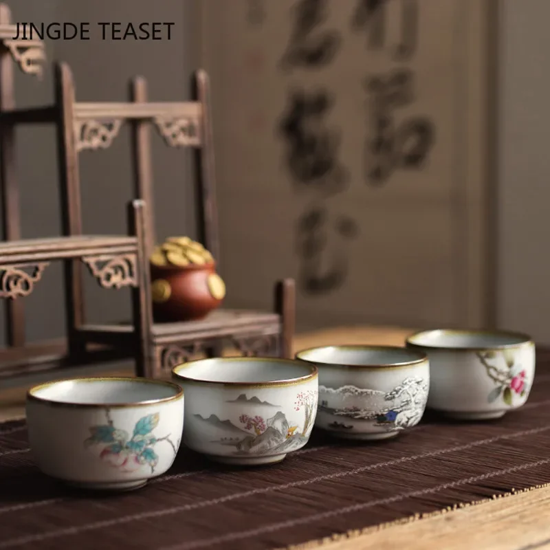 Chinese Ru Kiln Crockery Tea Cups ChaZhan Anti Scaling Retro Teacup Ceramic Multicolor Master Personal Single Cup Drinkware tea cup