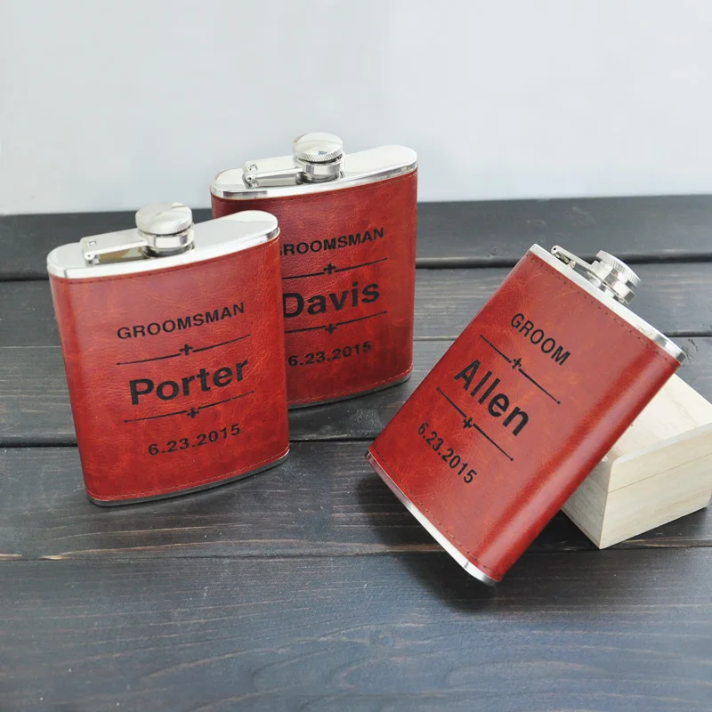 

Personalized Leather Flask Custom Leather hip flask Stainless Steel Wedding Favors Best Man Groomsman gift Wedding Party Gift