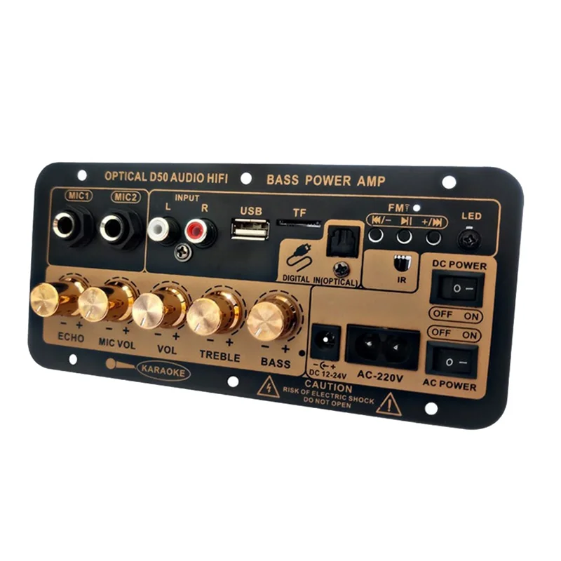 

Плата усилителя D50 с оптическим аудио Bluetooth AMP USB FM радио TF плеер DIY аудио сабвуфер для дома автомобиля-ЕС разъем