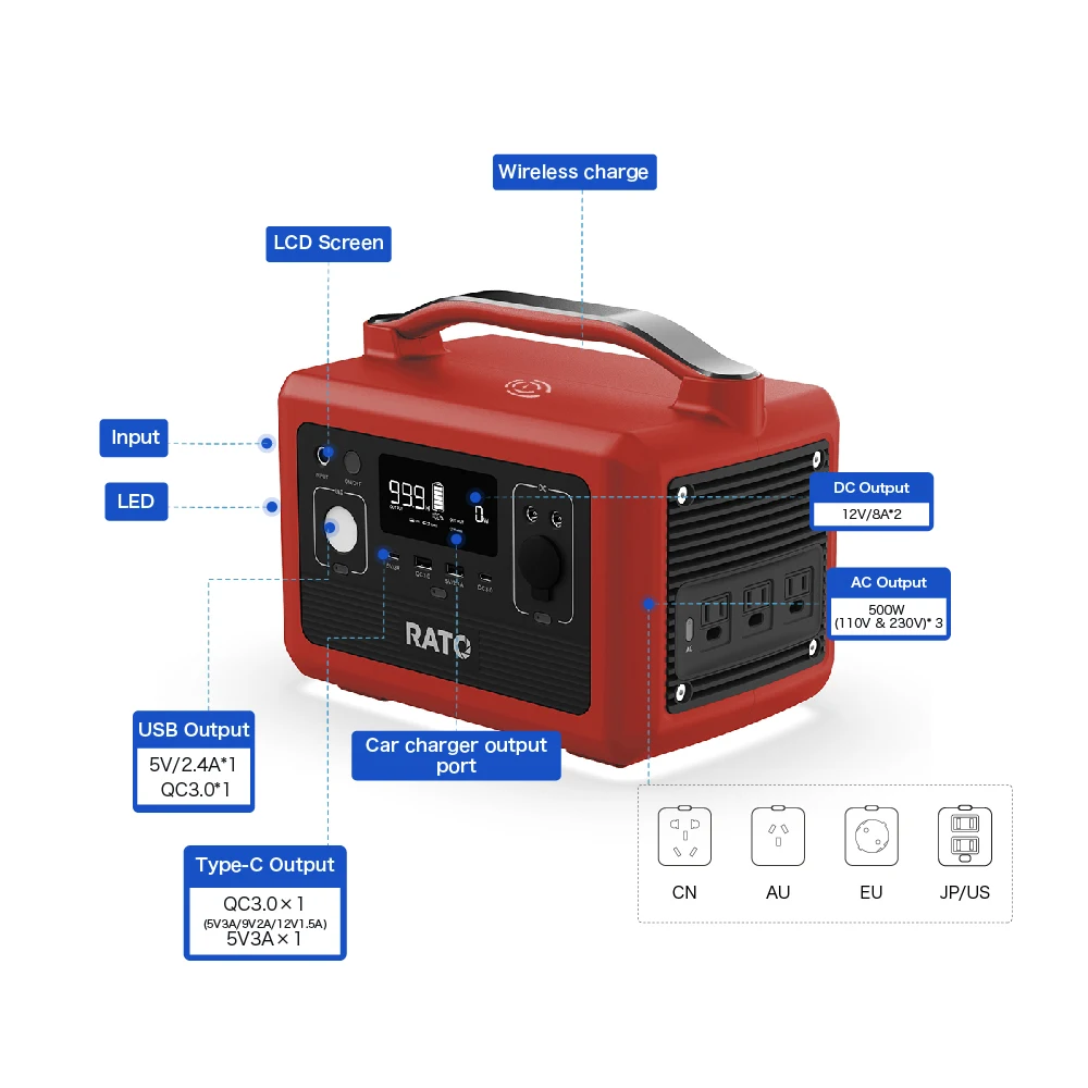 500w 모바일 전기 캠핑 전자 및 휴대용 박스 파워 스테이션