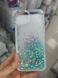 Clear Glitter Quicksand Shockproof Bling Sequin Phone Case - iPhone 16 (GreenBlue Stars)