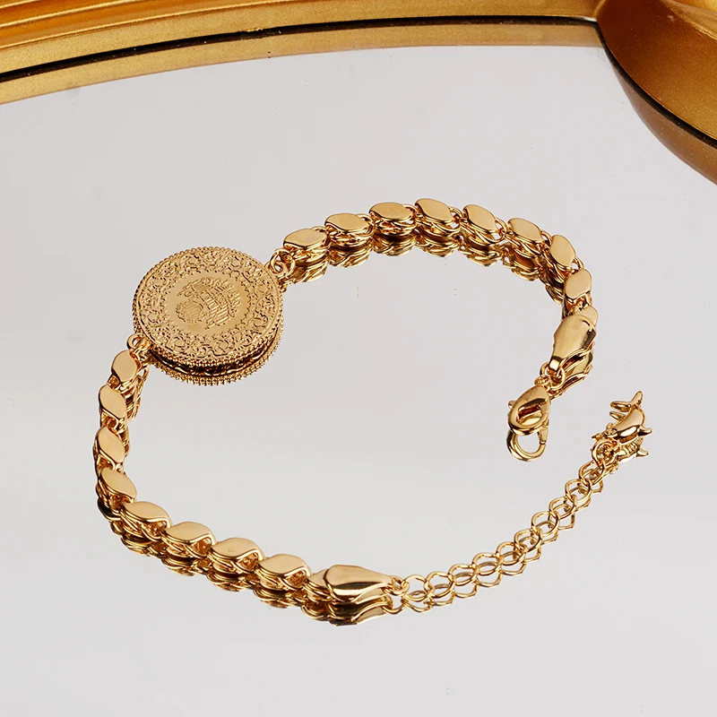 Bracelet Jewelry Muslim Islamic Money Coin Jewelry Bracelet Luxury Gold Plated Blue Eye Chain Bangles Arabic Middle East Wedding Gifts