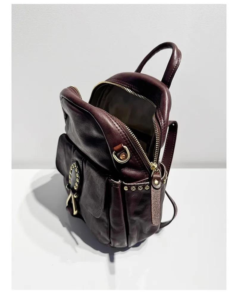 PNDME mode hohe qualität aus echtem leder frauen schwarz rucksack designer luxus kuh leder damen outdoor reise rucksack – Detail 13