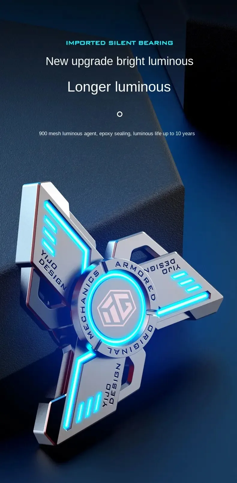 Spinners antiestrés EDC luminosos, Spinner de mano de Metal de aleación, giroscopio noctilucente, juguetes para aliviar el estrés para chico adulto, Caballero oscuro