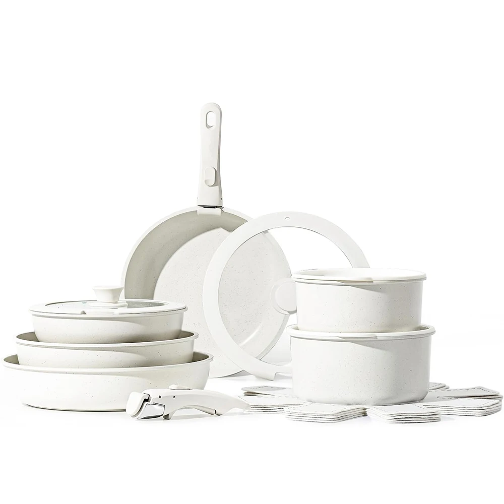 DONNOR 17点セット ノンスティック調理器具セット 取り外し可能なハンドル付き IH対応 キッチン調理器具セット ヘルシー RV調理器具