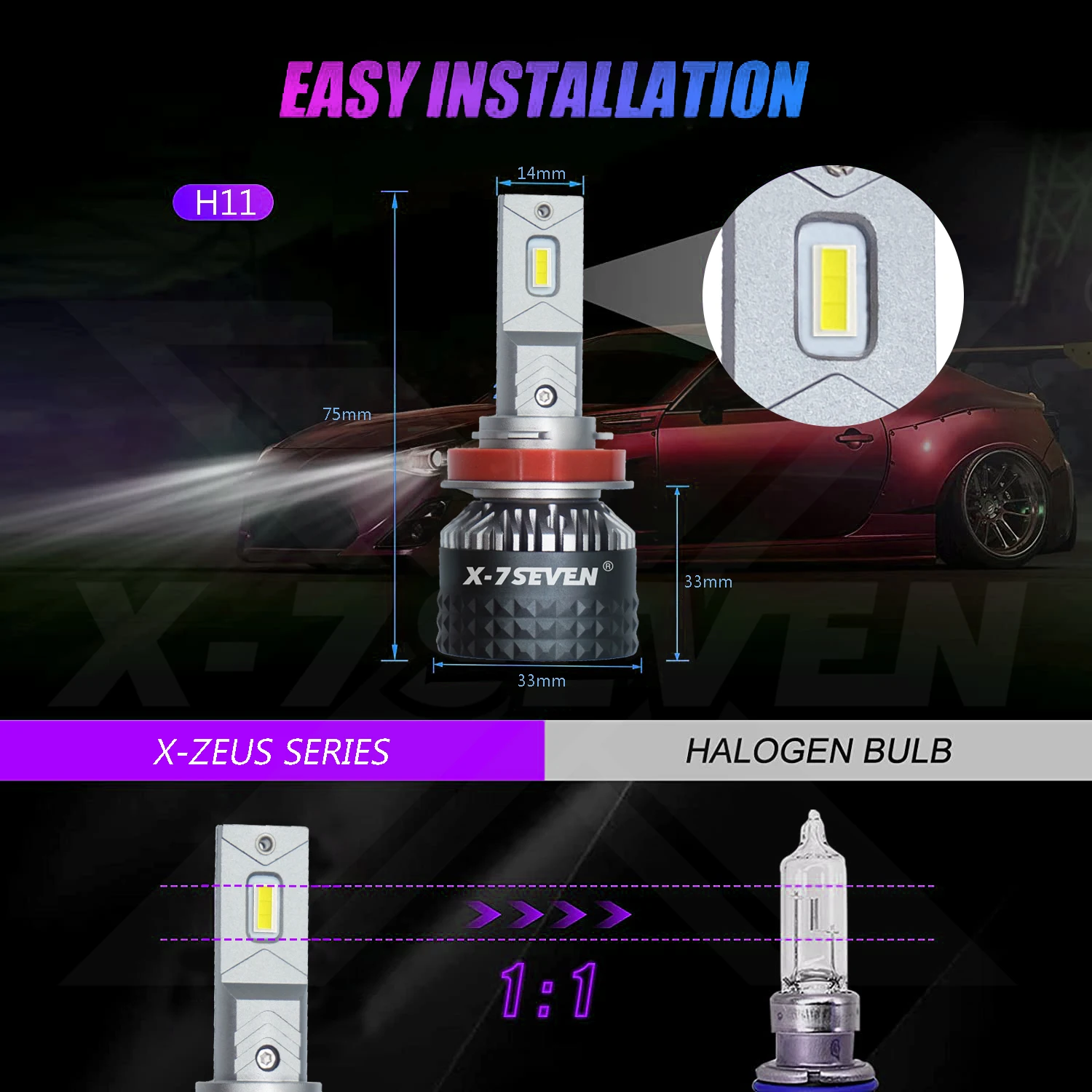 X-7SEVEN X-Zeus 150W 30000LM 6500K LED Headlight Bulb For Car 9004 9005 9006 9007 9012 H1 H4 H7 H11 H13 with Canbus