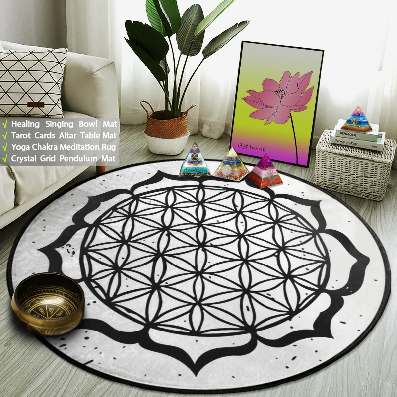 Seven Chakras Flower of Life Round Rug Yoga Meditation Mat Thick Non-slip  Galaxy Carpet Astrology