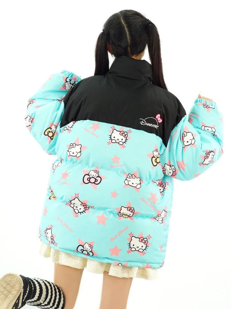 Hello Kitty Hoodie Kawaii Sanrio Cotton-Padded Outwear Loose Thicken Warm Parkas Jackets