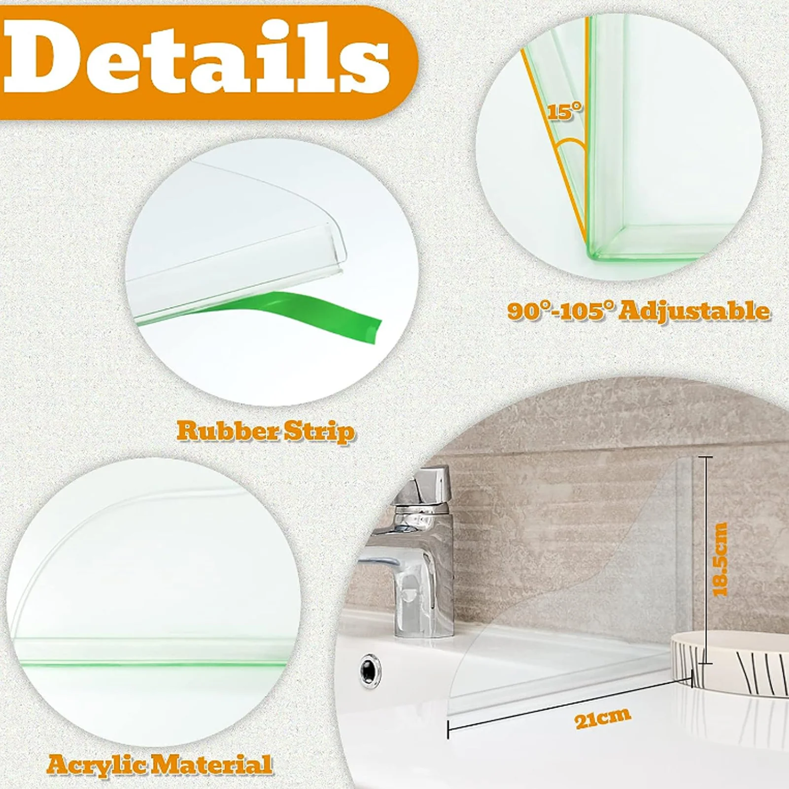 Washbasin Acrylic Water Guard 2PCS Durable Easy Cleaning for Bathroom Toilet Bathtub