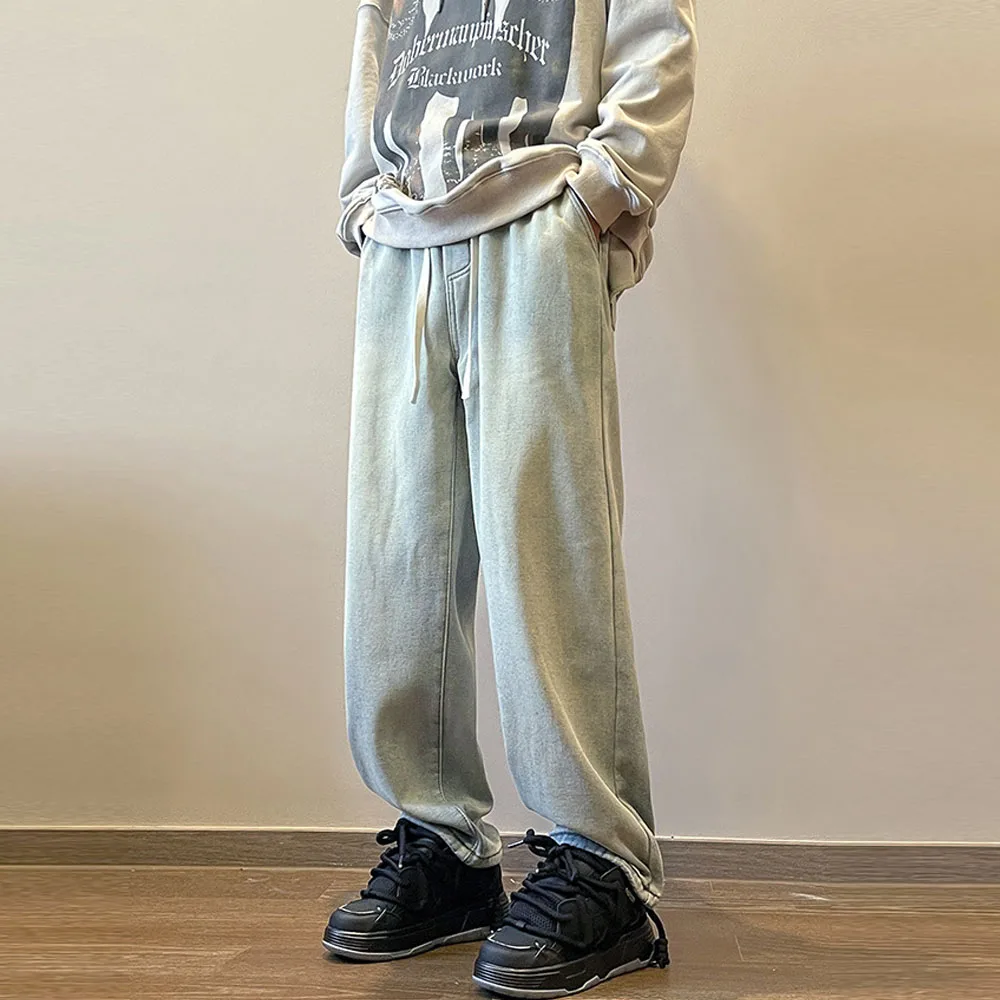 Plus Velvet Men's Winter Y2K Thick Jeans Denim Pants Drawstring Vintage Jeans For Men Streetwear Harajuku Korean Winter Clothes